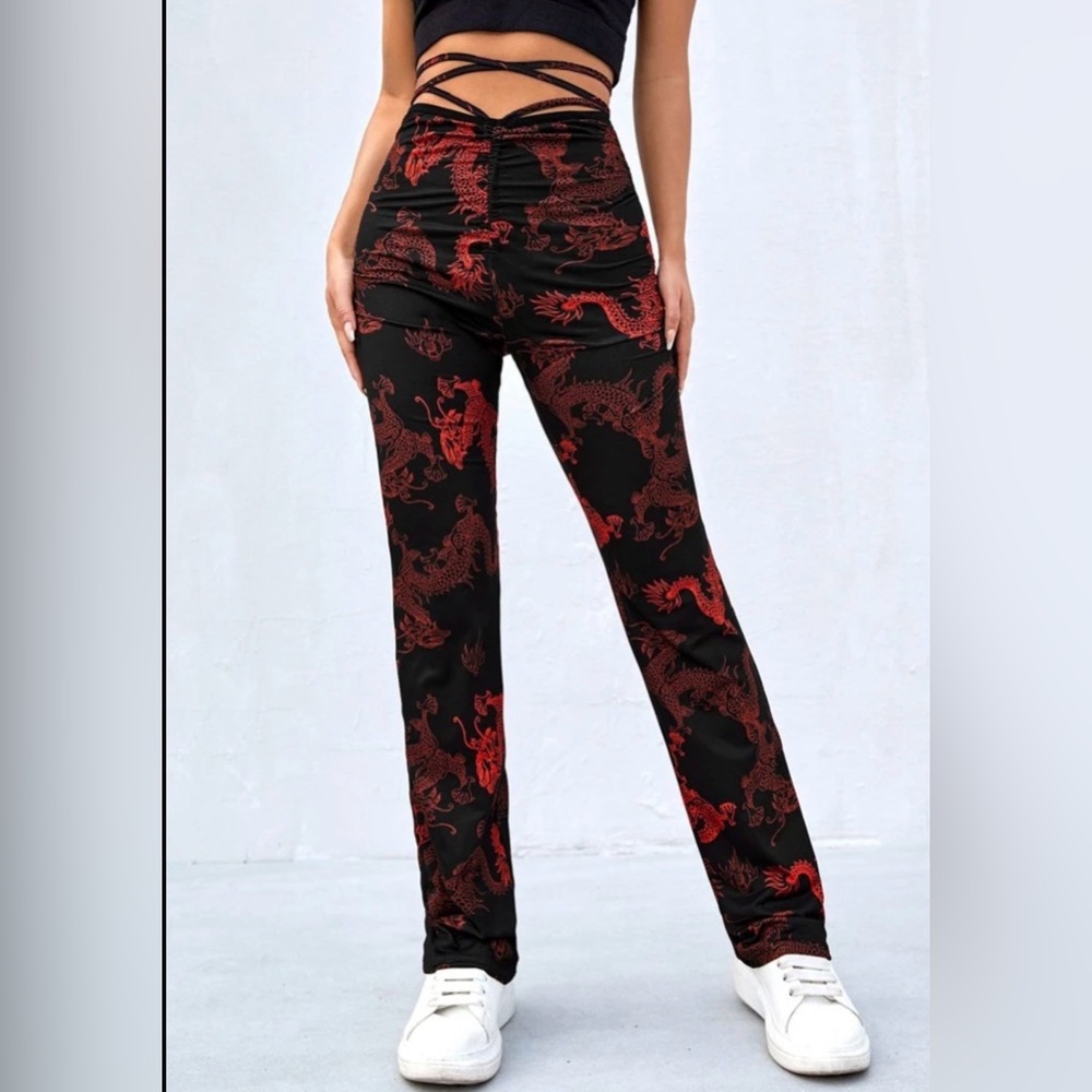 Red Dragon Print Pants
